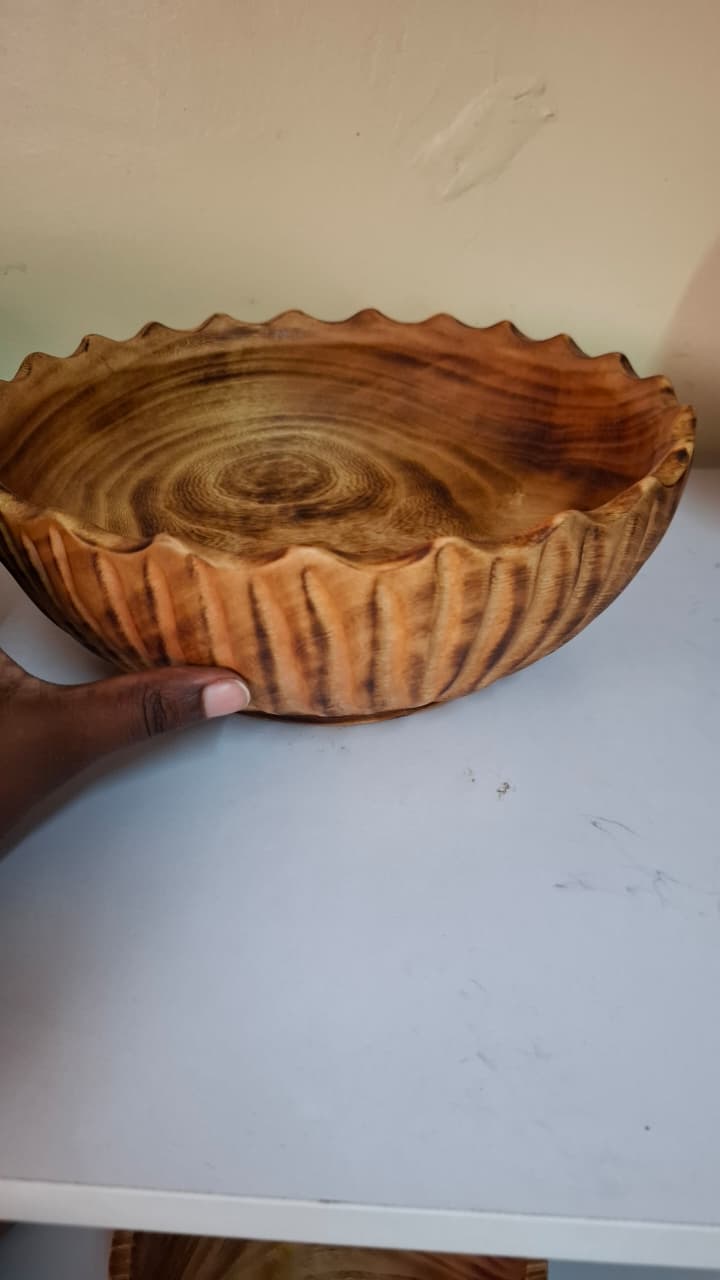 12inch Design Wooden Bowl – Handcrafted Wooden Serving Bowl for Kitchen & Dining