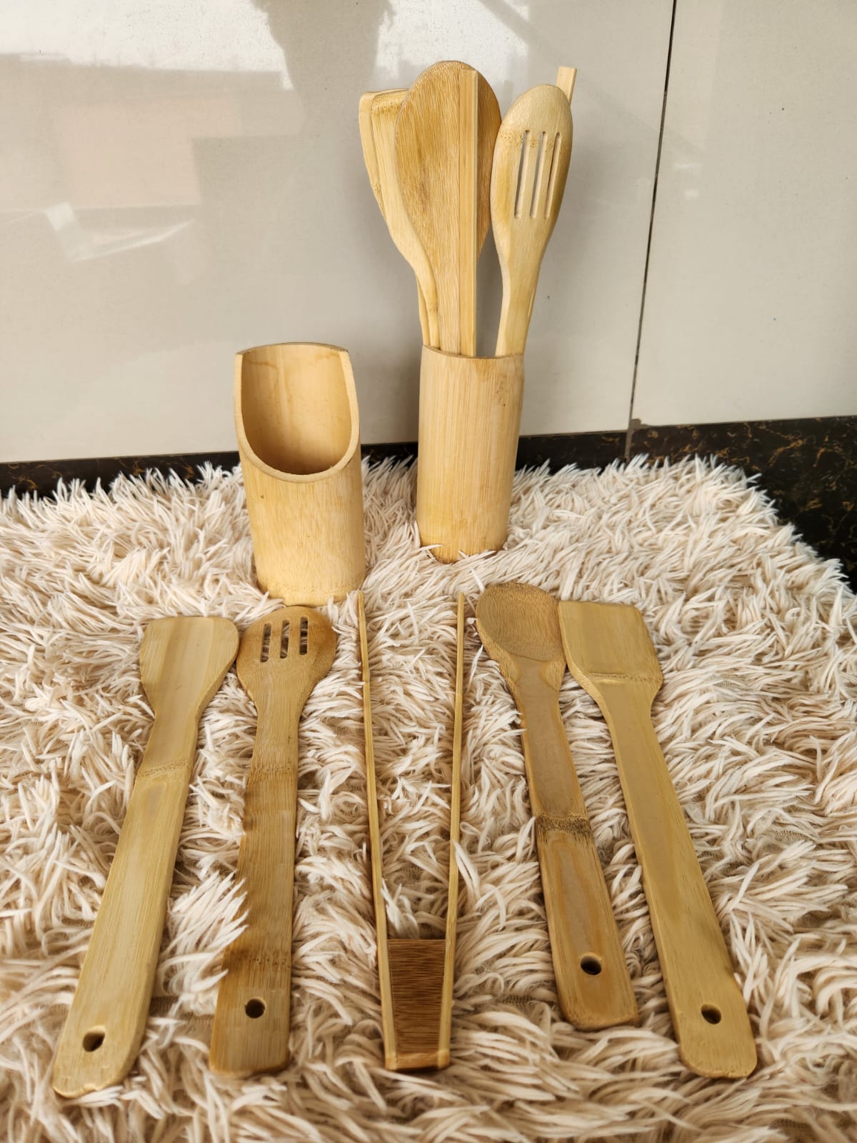 5PCS Natural Bamboo Mwiko Cooking Utensils Set