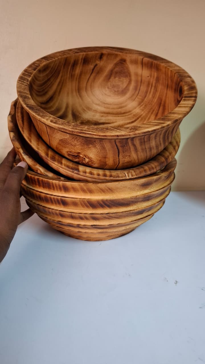 10-Inch Designer Wooden Bowl – Handcrafted Wooden Serving Bowl for Kitchen & Dining