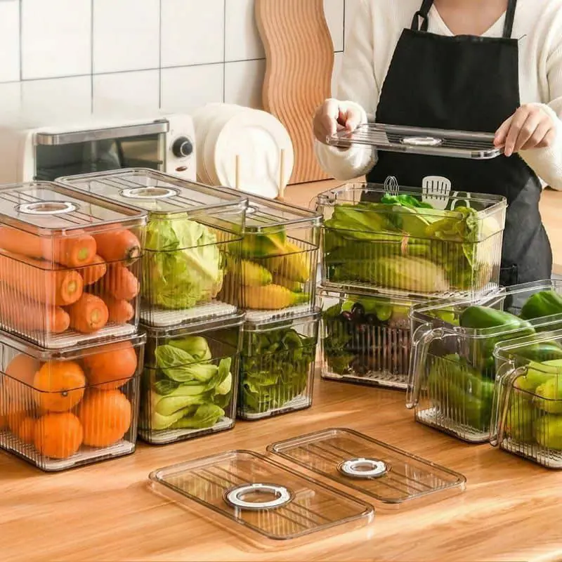 Fridge Storage Container 3L – Eco-Friendly Acrylic Food Storage Box with Handle & Drain Tray