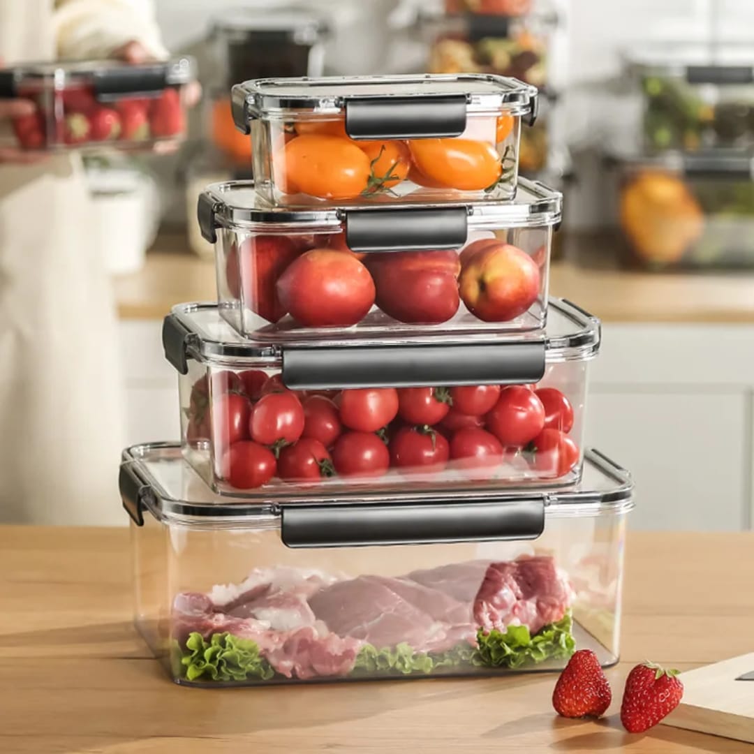 4PCS Airtight Acrylic Food Storage Containers Set – Pantry Organizer (460ml, 800ml, 1.2L & 2L)