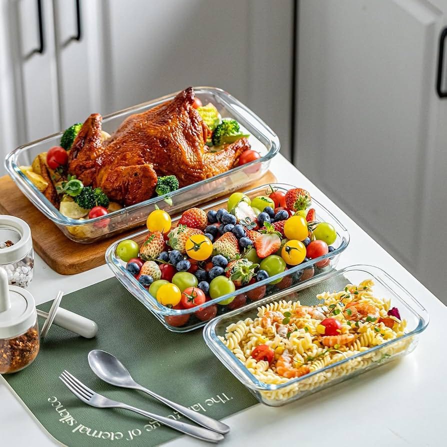 3PCS Heat-Resistant Glass Baking & Serving Bowls Set (1L, 1.6L & 2.2L)