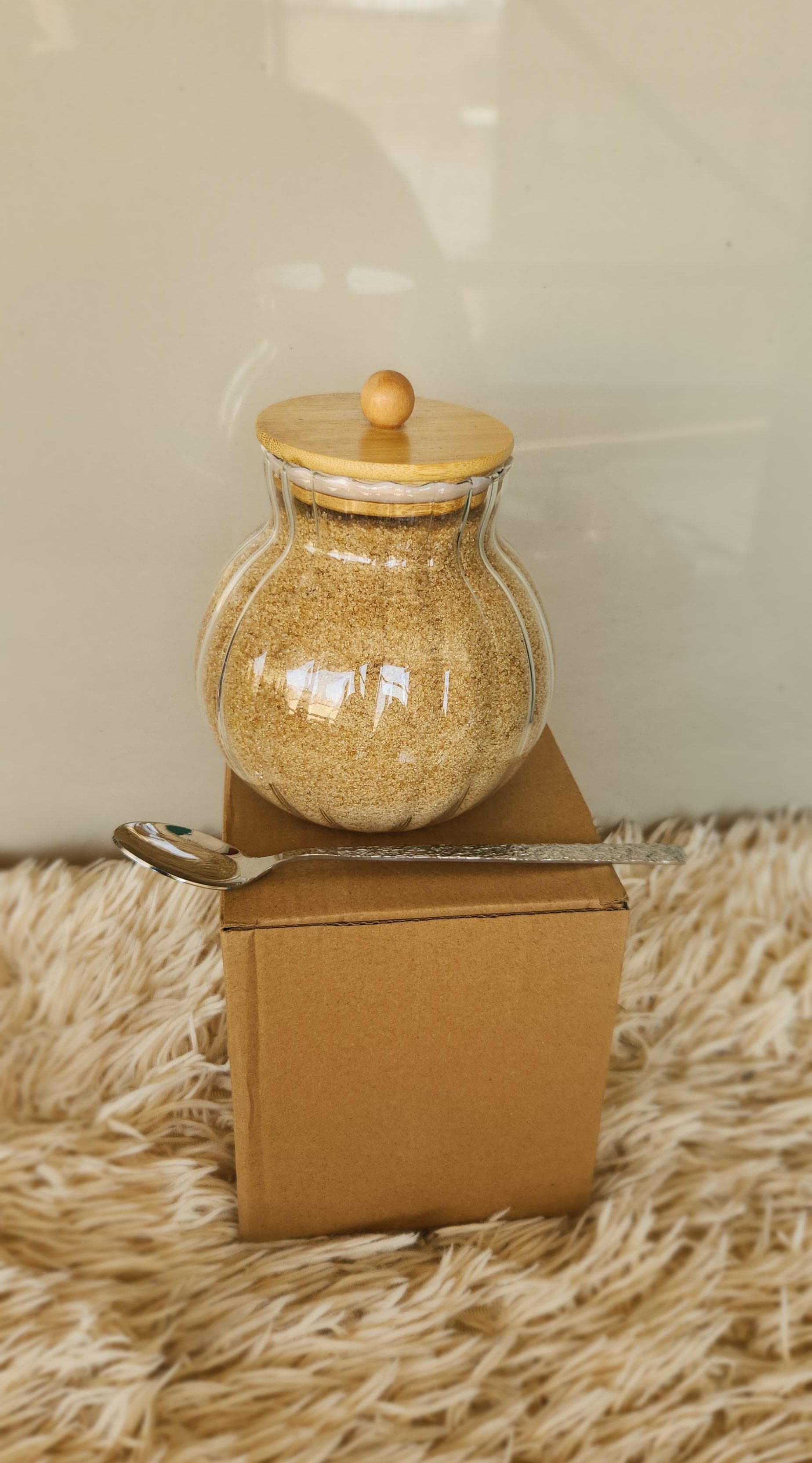 Glass Sugar, Spice or Candy Storage Jar with Airtight Bamboo Lid